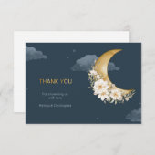 海軍と金ゴールドが月のベビーシャワーの上を覆う サンキューカード (正面/裏面)