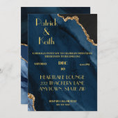 海軍と金ゴールドのアガテの結婚式の招待、ゲイ結婚の 招待状 (正面/裏面)