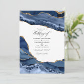 海軍と金ゴールドのアゲテ結婚ストーンの写真 招待状 (スタンド正面)