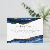 海軍と金ゴールドのアゲート結婚式のレセプション エンクロージャーカード (スタンド正面)