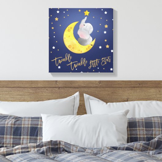 海軍と金ゴールドのキラキラ小さな星子供部屋 キャンバスプリント (インサイチュ (寝室))