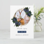 海軍と金ゴールドのフローラ結婚の写真 サンキューカード (スタンド正面)