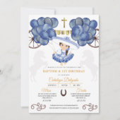 海軍と金ゴールドのベビーシャルラメキシコバルーンバプテスマ 招待状 (正面)
