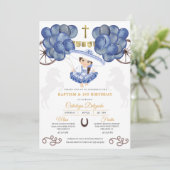 海軍と金ゴールドのベビーシャルラメキシコバルーンバプテスマ 招待状 (スタンド正面)