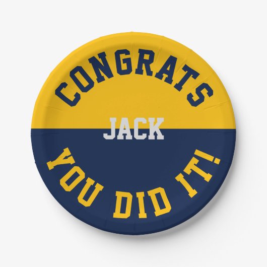海軍と金ゴールドの卒業おめでとう – あなたはそれをやった ペーパープレート (正面)