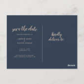 海軍と金ゴールドの植物学のイラストレーション日付を保存 ポストカード (裏面)