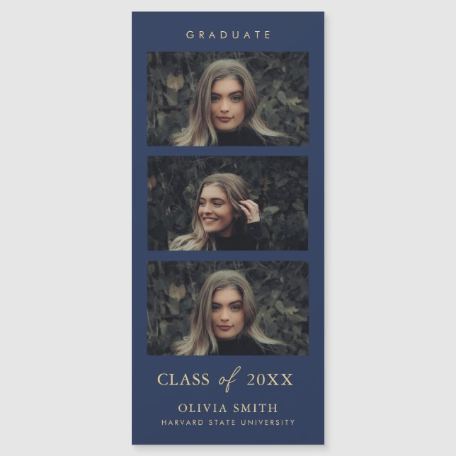 海軍と金ゴールドの磁気フォトストリップの卒業 (正面)