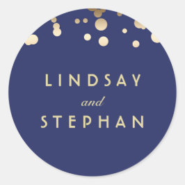 海軍と金ゴールドの紙吹雪結婚 ラウンドシール