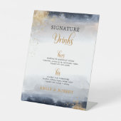 海軍と金ゴールドの署名ドリンクの看板 台座サイン (正面)