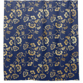 海軍と金ゴールドの花柄 シャワーカーテン (正面)