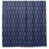 海軍と金ゴールドの複雑な線のパターン シャワーカーテン (正面)