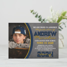 海軍と金ゴールドの黒板の卒業発表 招待状