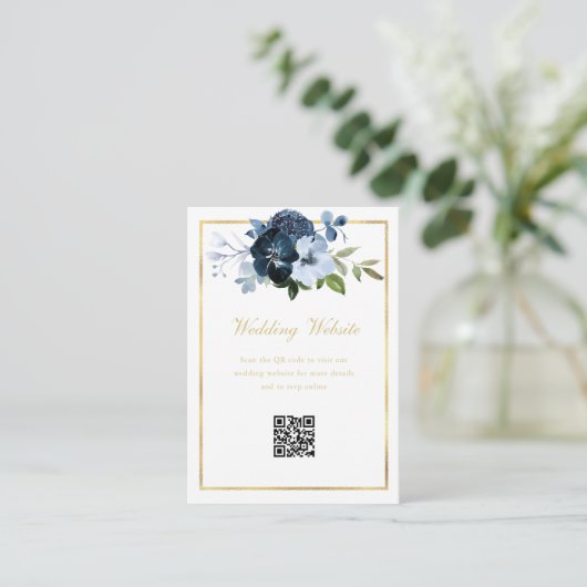 海軍と金ゴールドのQRコー結婚ドのウェブサイト エンクロージャーカード (スタンド正面)