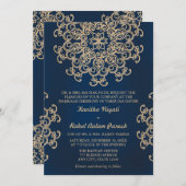 海軍と金ゴールドインスパイア結婚インディアン 招待状 (正面/裏面)