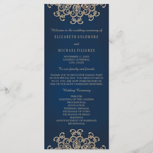 海軍と金ゴールドインディアンインスパイア結婚式 プログラム (正面)