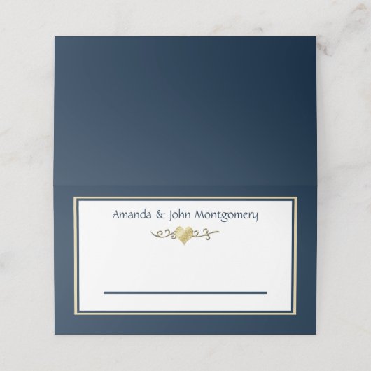 海軍と金ゴールドエレガントな結婚式 プレイスカード (外部開封)