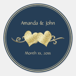 海軍と金ゴールドエレガントな結婚式 ラウンドシール