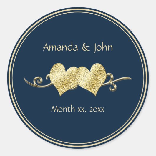海軍と金ゴールドエレガントな結婚式 ラウンドシール (正面)