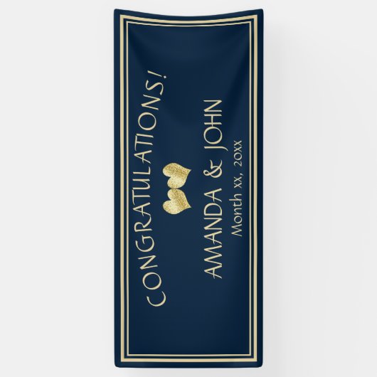 海軍と金ゴールドエレガントな結婚祝い 横断幕 (縦)