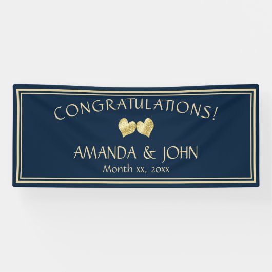 海軍と金ゴールドエレガントな結婚祝い 横断幕 (横)