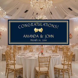 海軍と金ゴールドエレガントな結婚祝い 横断幕