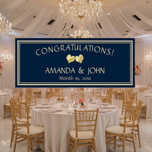 海軍と金ゴールドエレガントな結婚祝い 横断幕