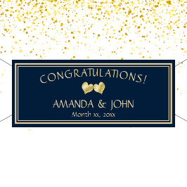 海軍と金ゴールドエレガントな結婚祝い 横断幕