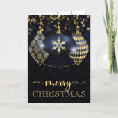 海軍と金ゴールドエレガントバウブルメリークリスマス シーズンカード (正面)