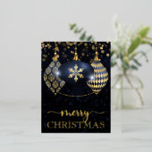 海軍と金ゴールドエレガントバウブルメリークリスマス 箔シーズンポストカード (立ち正面)
