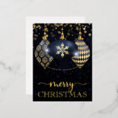 海軍と金ゴールドエレガントバウブルメリークリスマス 箔シーズンポストカード (正面/裏面)