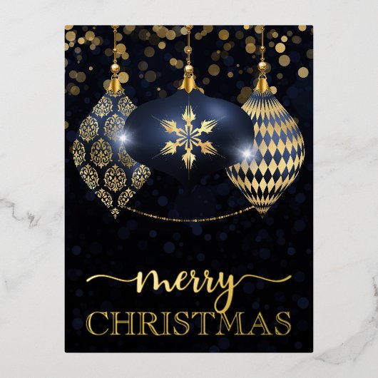 海軍と金ゴールドエレガントバウブルメリークリスマス 箔シーズンポストカード (正面)
