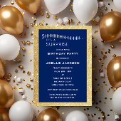 海軍と金ゴールドグリッターの驚きパーティー誕生日 招待状