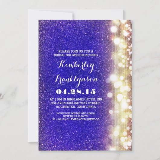 海軍と金ゴールドグリッターライトブライダルシャワー 招待状 (正面)