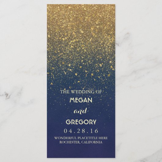 海軍と金ゴールドグリッターヴィンテージ結婚式プログラム プログラム (正面)