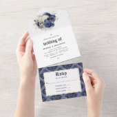 海軍と金ゴールドゴシックフローラ結婚ズ オールインワン招待状 (貼ってはがせる)