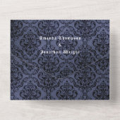 海軍と金ゴールドゴシックフローラ結婚ズ オールインワン招待状 (裏面)