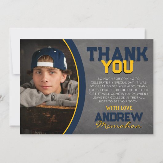 海軍と金ゴールドシャルボード卒業サンキューカード 招待状 (正面)