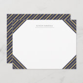 海軍と金ゴールドストライプの便モノグラムの具 ノートカード (正面/裏面)