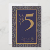 海軍と金ゴールドデザインウェディングパーティテーブル番号 サンキューカード (正面)