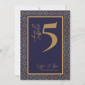 海軍と金ゴールドデザインウェディングパーティテーブル番号 サンキューカード (裏面)