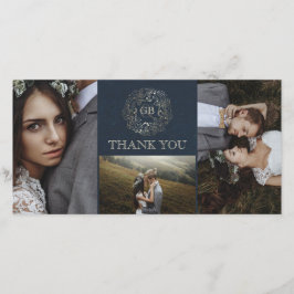 海軍と金ゴールドフローラヴィンテージウェディング サンキューカード