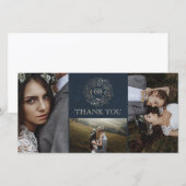 海軍と金ゴールドフローラヴィンテージウェディング サンキューカード (正面/裏面)