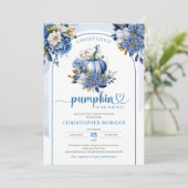 海軍と金ゴールドフローラ小さなカボチャリースboho 招待状 (スタンド正面)