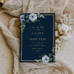 海軍と金ゴールドフローラ結婚式招待状 招待状<br><div class="desc">美しい青い花と金ゴールドの枠とエレガント文字。色と文字はパーソナライズされた。</div>