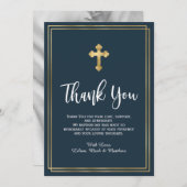 海軍と金ゴールドモダンのバプテスマ写真 サンキューカード (正面/裏面)