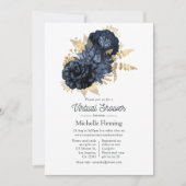 海軍と金ゴールドヴィンテージみすぼらしいバラバーチャルシャワー 招待状 (正面)