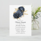 海軍と金ゴールドヴィンテージみすぼらしいバラバーチャルシャワー 招待状 (スタンド正面)