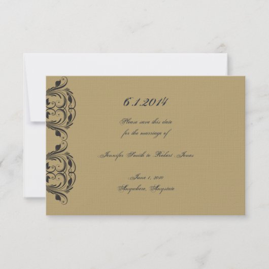 海軍と金ゴールド仮装の結婚式の日付を保存 セーブザデート (正面)