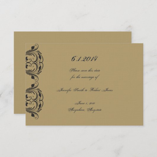 海軍と金ゴールド仮装の結婚式の日付を保存 セーブザデート (正面/裏面)