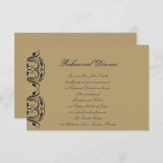 海軍と金ゴールド仮装結婚のリハーサルディナー 招待状 (正面/裏面)